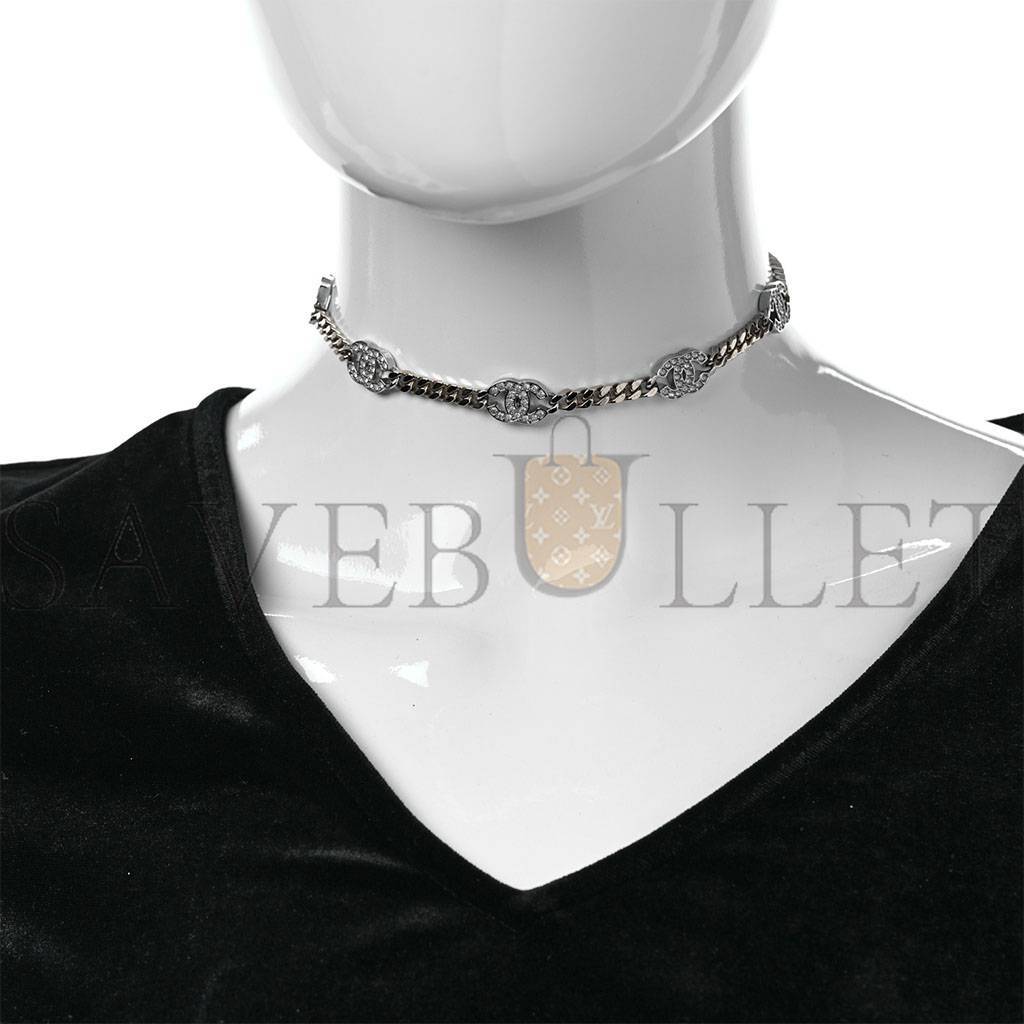 CHANEL CRYSTAL CHAIN CC LINK CHOKER GOLD SILVER